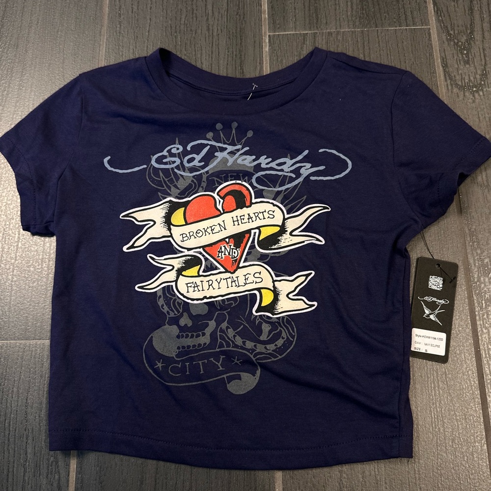 Ed Hardy Blue and Red Short Sleeve Graphic Tee